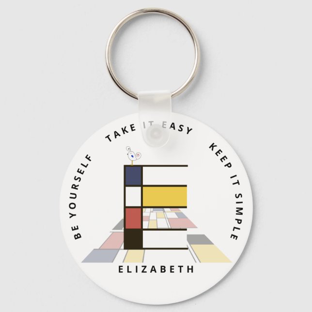 Impressive Neoplasticism Art Monogram. Letter E Keychain (Front)