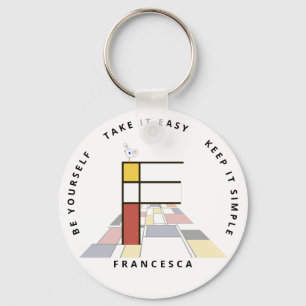 Impressive Neoplasticism Art Monogram. Letter F Keychain