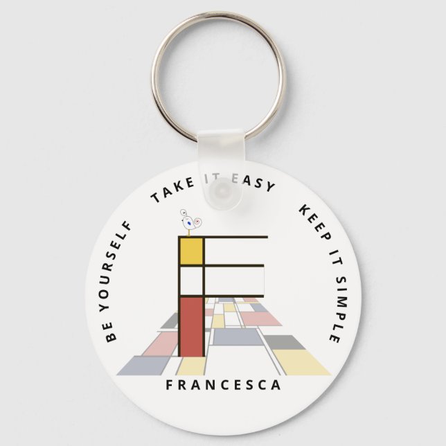 Impressive Neoplasticism Art Monogram. Letter F Keychain (Front)