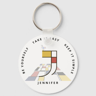 Impressive Neoplasticism Art Monogram. Letter J Keychain