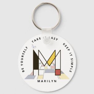 Impressive Neoplasticism Art Monogram. Letter M Keychain