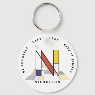 Impressive Neoplasticism Art Monogram. Letter N Keychain