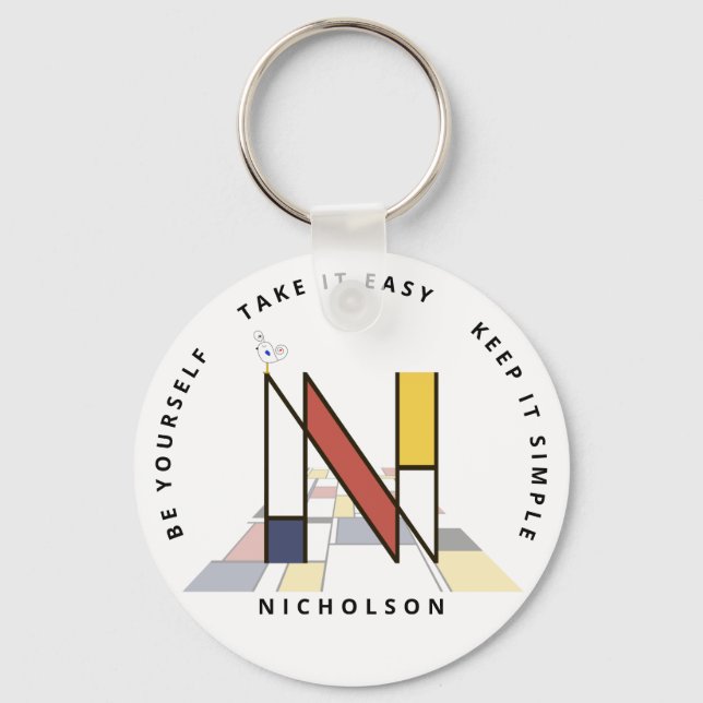 Impressive Neoplasticism Art Monogram. Letter N Keychain (Front)