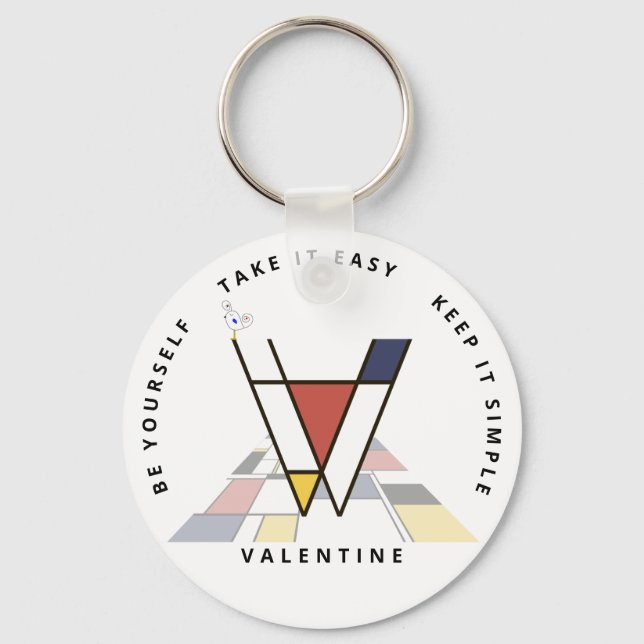Impressive Neoplasticism Art Monogram. Letter V Keychain (Front)