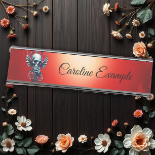 Impressive, realistic skull with wings desk name plate