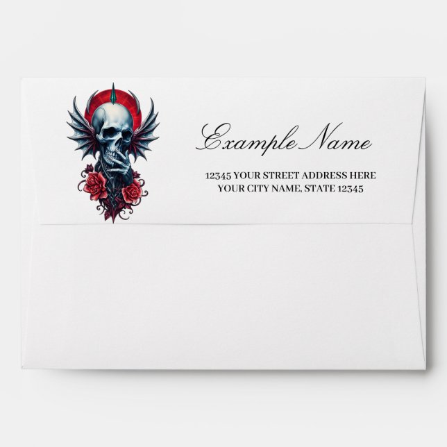 Impressive, realistic skull with wings envelope (Back (Top Flap))