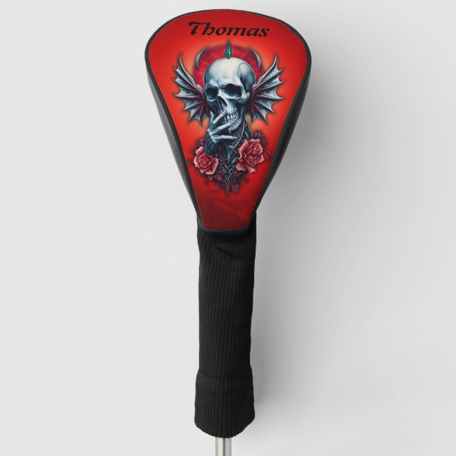 Impressive, realistic skull with wings  golf head cover (Front)