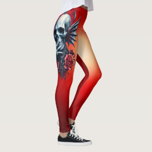 Impressive, realistic skull with wings  leggings