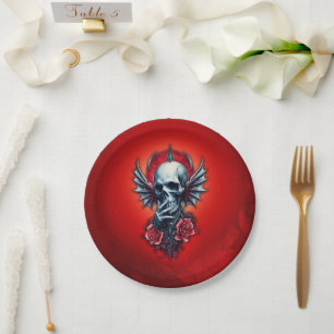 Impressive, realistic skull with wings  paper plate