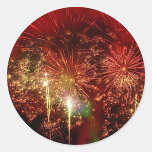 Impressive Red Fireworks Classic Round Sticker