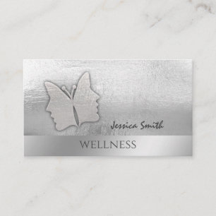 Impressive silver foil elegant girl face butterfly business card