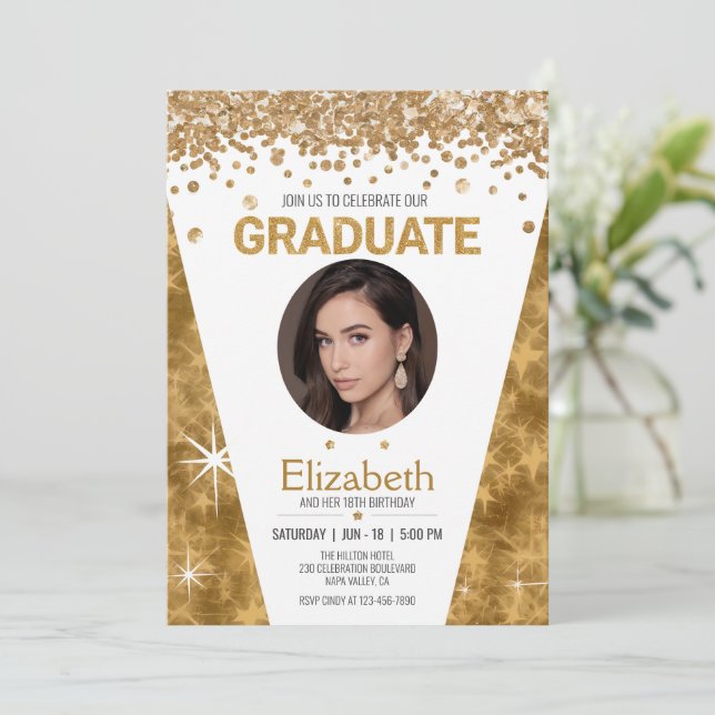 Impressive Sparkling 18th Birthday Graduate Photo Invitation (Standing Front)