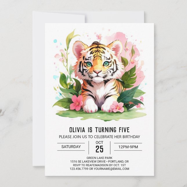 Imprimable Tigre mignon Invitation Anniversaire (Devant)