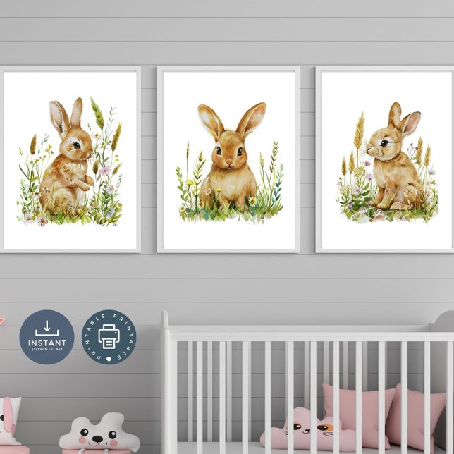 Imprimantes de pépinière de lapin, Aquarelle Neutr (Baby Bunny Rabbit Nursery Set of 2 or 3 Poster Prints.  Gender Neutral for boys or girls)