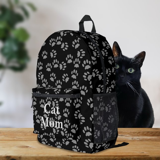 Imprimé Black Cat Maman Empreinte de patte Sac à dos perso (Purrfect backpack for all cat moms (and cat dads))