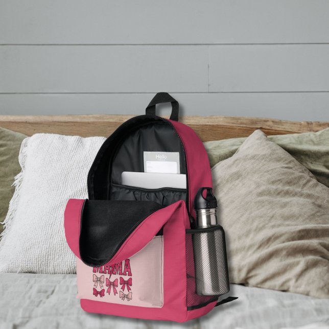 Imprimé Coquette Rose Baise Mama Sac à dos (Mama Pink Bow Coquette Aesthetic backpack or diaper bag. Baby shower new mom gift,)