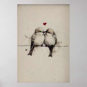 Imprimé d'amour de moineaux, impression de la Sain