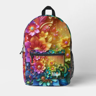 Imprimé Fleurs arc-en-ciel féminines avec sac à dos goutte