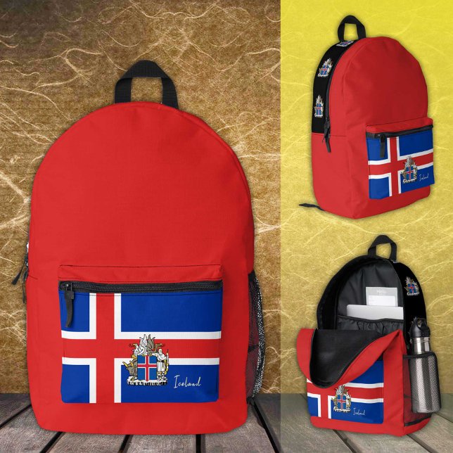 Imprimé Islande, sac à dos rouge, drapeau islandais / patr (Créateur téléchargé)