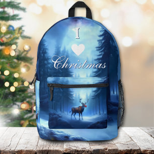 Imprimé J'aime Noël Sac à dos Bleu Hiver Renne