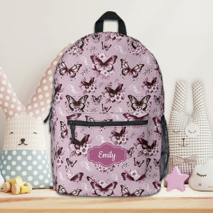 Imprimé Nom personnalisé Sac à dos Papillon rose