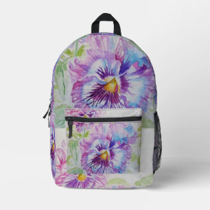 Imprimé Pansy Pansies Purple Watercolor Girls sac à dos