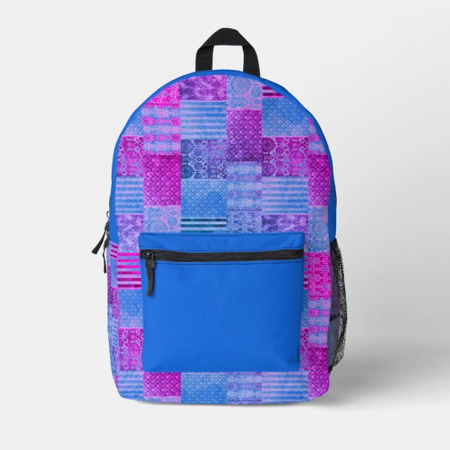 Imprimé Patchwork Purple et sac à dos bleu (Recto)