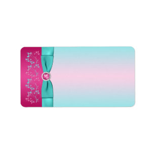 IMPRIMÉ Pink, Aqua Floral Blank Étiquette