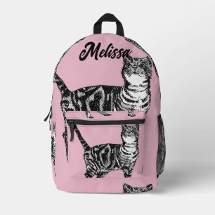 Imprimé Pink Tabby Chat Chats Filles sac à dos