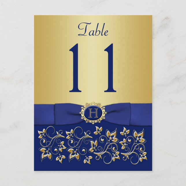 IMPRIMÉ RIBBON Blue Gold Numéro de table Carte pos (Devant)