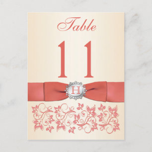 IMPRIMÉ RIBBON Coral, Champagne Numéro de table
