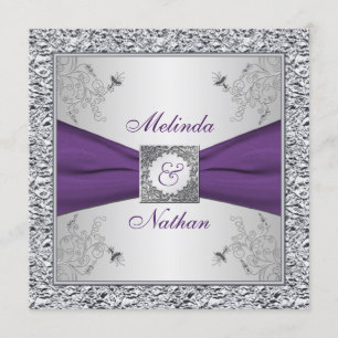 IMPRIMÉ RIBBON violet argent Faire-part de mariage