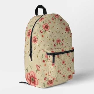 Imprimé Sac à dos beige vintage avec motif Floral rouge