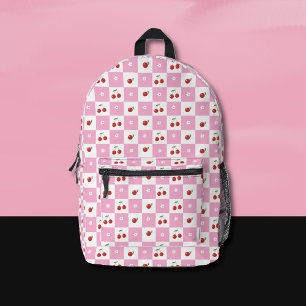 Imprimé Sac à dos Cerise à motif Gingham Rose et Blanc