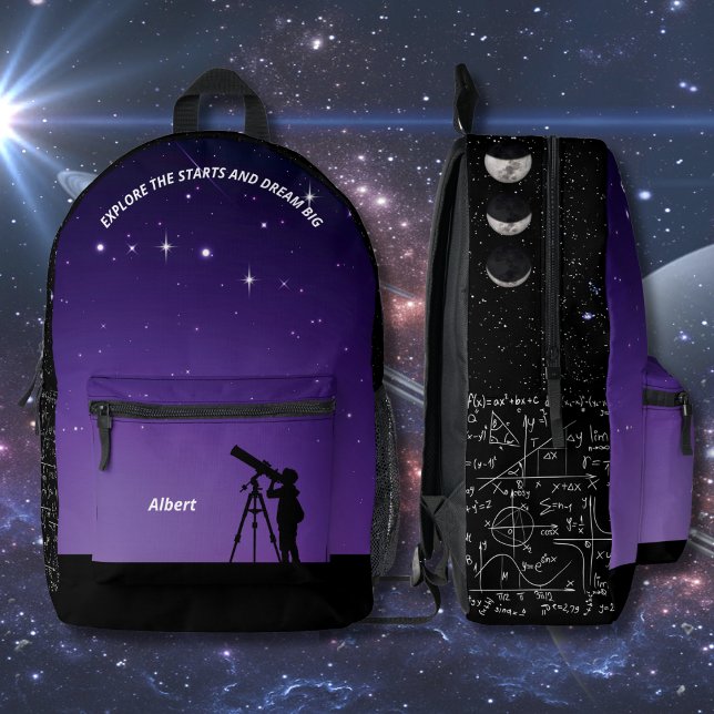 Imprimé Sac à dos d'astronomie Ciel de nuit violet et noir (Night Sky Astronomy Backpack)