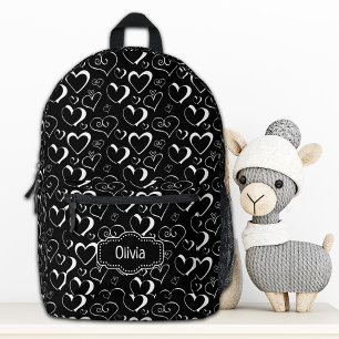 Imprimé Sac à dos de coeur blanc noir personnalisé