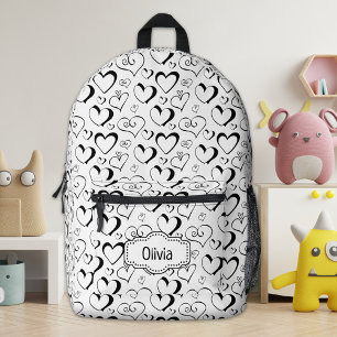 Imprimé Sac à dos de coeur blanc noir personnalisé