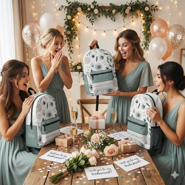 Imprimé Sac à dos de femme de chambre à l'aquarelle (Ask your bridesmaids to be in your wedding with these beautiful personalized backpacks! )