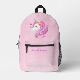 Imprimé Sac à dos de l'école pour filles Unicorn rose mign
