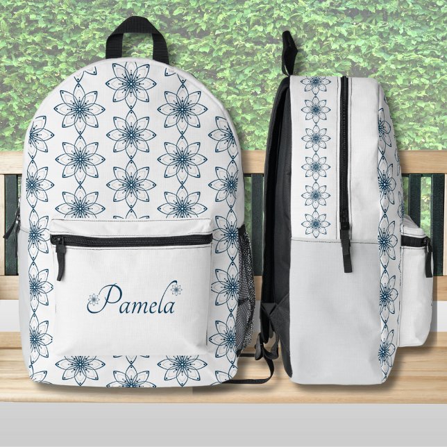 Imprimé Sac à dos élégant à motif floral bleu (Make a statement with this elegant bag featuring a chic floral design in soft blue tones)