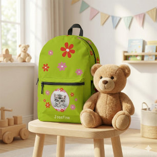 Imprimé Sac à dos enfant vert avec photo - Fleurs - rose r