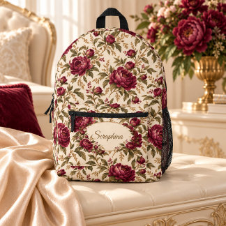 Imprimé Sac à dos floral personnalisé en bordeaux et ivoir