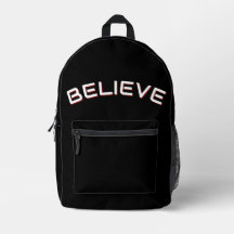 Sac à dos noir avec citation inspirante « Croire »