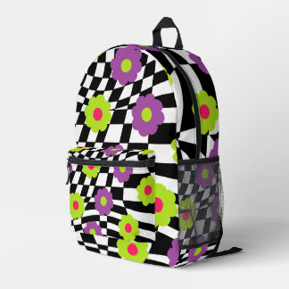 Imprimé Sac à dos Rétro à Damier et Fleurs