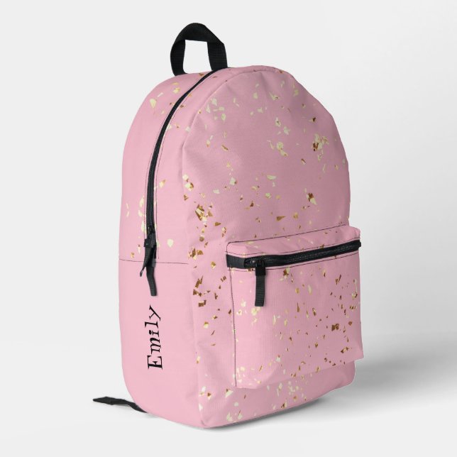Imprimé Sac à dos rose personnalisé avec Confetti Or (Coin arrière gauche)