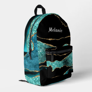 Imprimé Turquoise Bleu Noir sac à dos avec nom personnalis