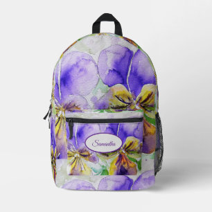 Imprimé Viola Violas Purple Watercolor Girls Sac à dos