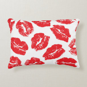 Imprint Kiss Red Lips: Vintage Seamless Accent Pillow