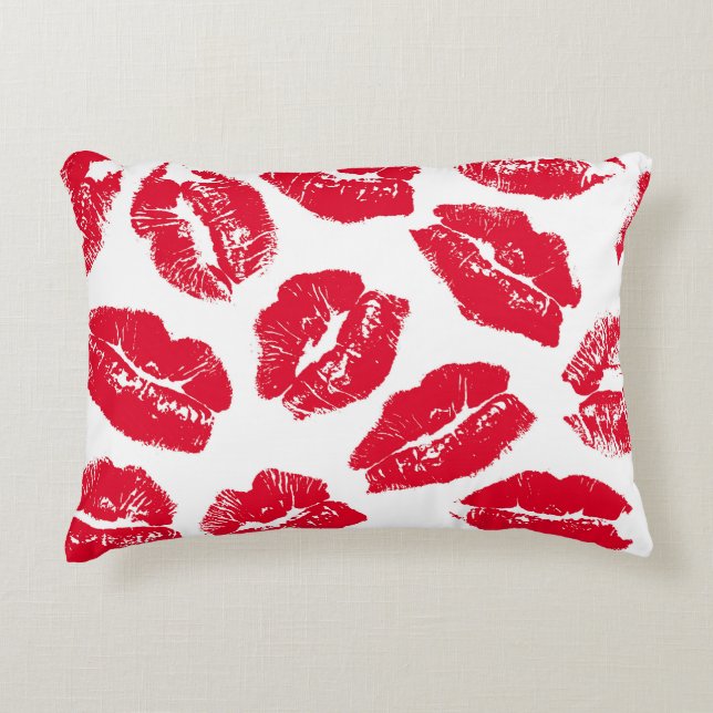 Imprint Kiss Red Lips: Vintage Seamless Accent Pillow (Front)