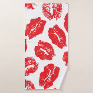 Imprint Kiss Red Lips: Vintage Seamless Bath Towel